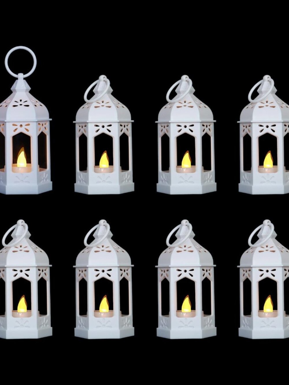 8 Pcs Mini Lantern Decor Moroccan Lantern with Flickering LED Candle Table Cente